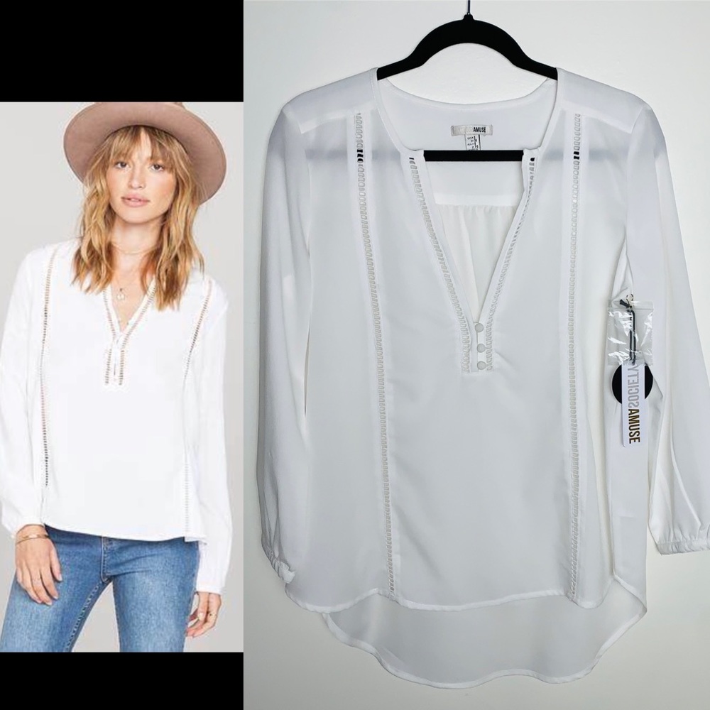 Society Amuse Pretty Young Things Woven White Top
